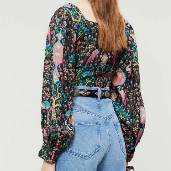 Sandro Ivea Floral Silk Blouse Square Neck Size 1 US Small - Picture 2 of 8